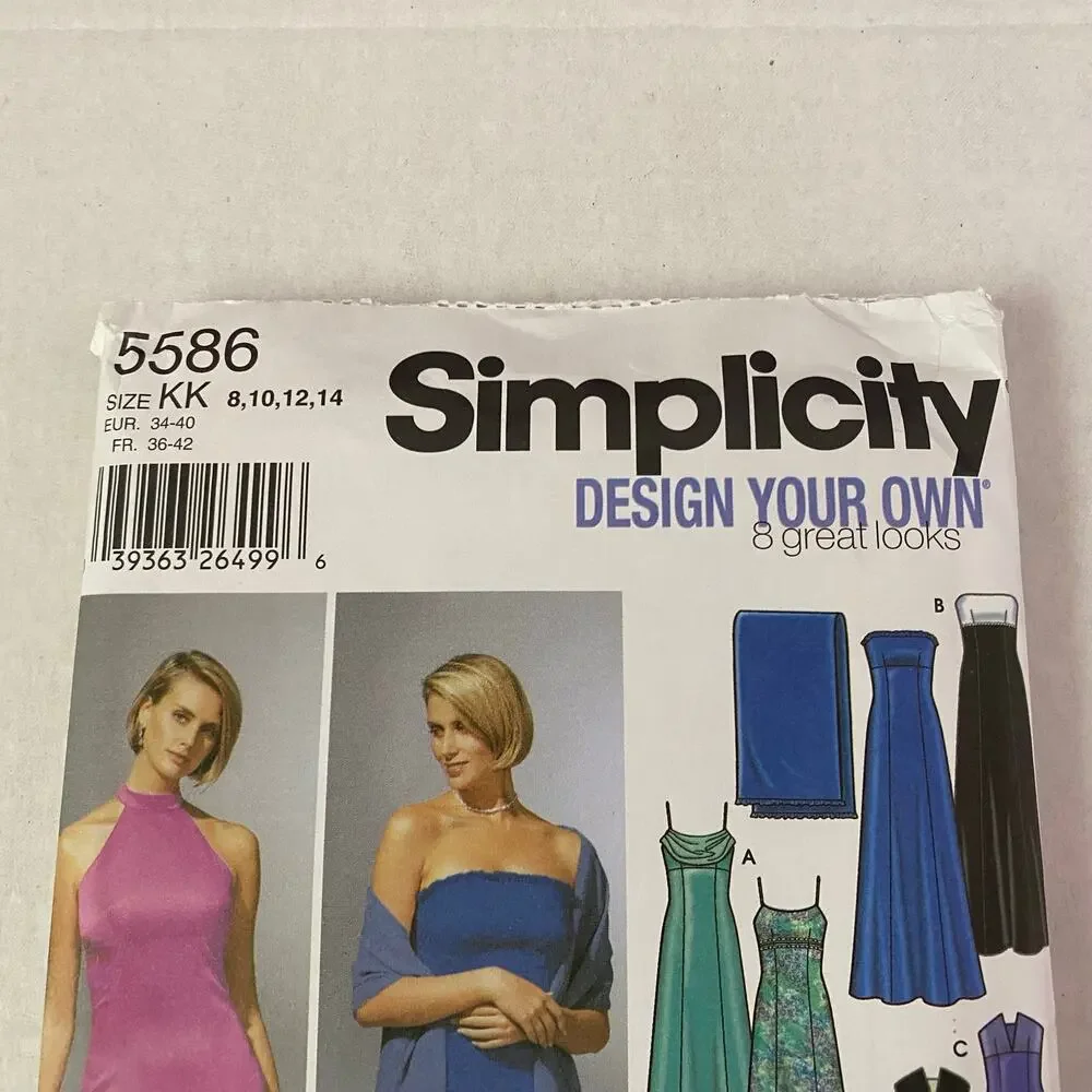 Simplicity 5586 Evening Gown Sewing Pattern Size 8 10 12 14 Formal Vintage UNCUT